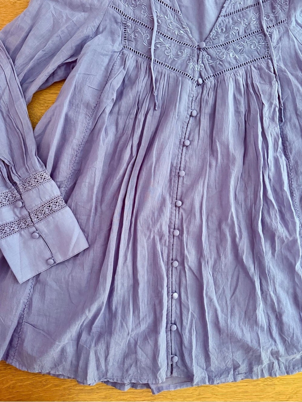 Free People Haddie Solid Mini Dress Prep Peri Blue Embroidered Boho Tunic L $165 - Picture 5 of 11